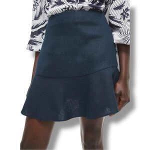 Witchery Sz 10 Navy Blue Fluted Miniskirt High Waisted Fit and Flare Linen Skirt